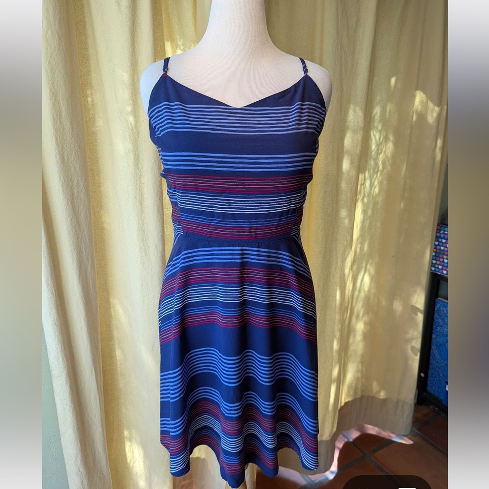 XXL Tall Old Navy Blue and Red Striped Mini Flare Dress